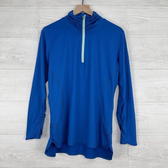 Title Nine Quarter Zip Pullover Top Women L Blue Long Sleeves Athletic Running - Picture 1 of 12